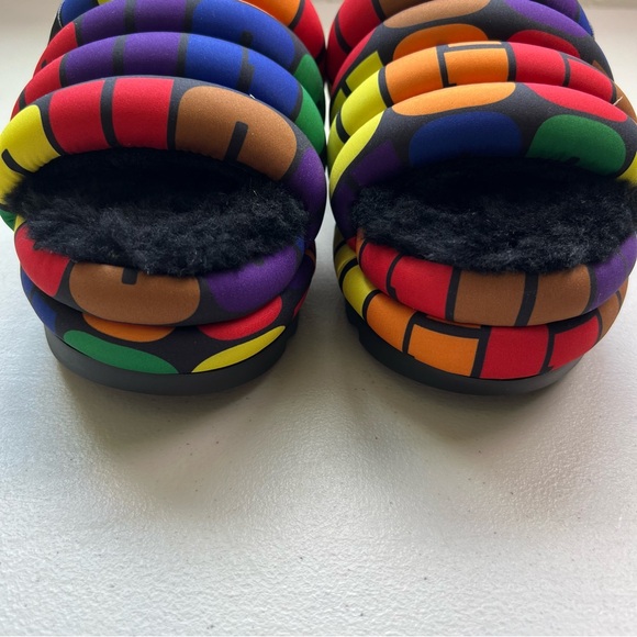 Ugg NWOB Logo Pride Maxi Slide Multicolor Rainbow Slip On SZ 7 Platform Sandals - Picture 4 of 13